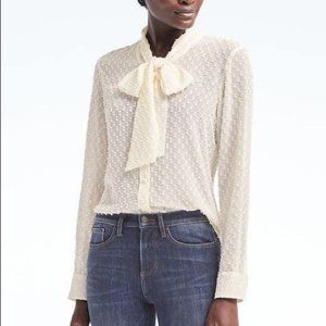 Banana Republic Cream Tie Neck Blouse